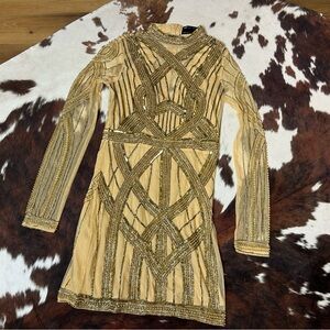 ASOS Gold and Silver Beaded Long Sleeve Dress